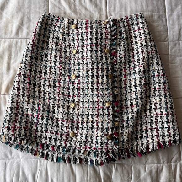 Leyden Tweed Houndstooth Raw Edge Skirt XS Multi - Picture 4 of 15